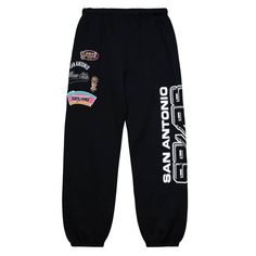 Show off your team spirit with these San Antonio champ city graphic joggers from your favorite vintage sports apparel brand, Mitchell & Ness. Both the silhouette and the patches call on vintage sports aesthetics, while the black background allows for effortless pairing. Whether you need an iconic pant for a lowkey night out or a stylish night in, these joggers will make their way to number one in your rotation. $54.95 Adidas Relaxed Fit Joggers For Streetwear, Three Stripes Branding Relaxed Fit Joggers For Streetwear, Black Cotton Joggers With Logo Print, Streetwear Relaxed Fit Sweatpants With Three Stripes, Relaxed Fit Sweatpants With Three Stripes For Streetwear, Streetwear Cotton Sweatpants With Logo Print, Logo Print Cotton Sweatpants For Streetwear, Cotton Sweatpants With Logo Print For Streetwear, Sporty Cotton Joggers With Logo Print