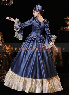 Blue Renaissance Birthday Party Princess Dress for Women     Condition: Brand New   Color:Blue   Material: This dress made of High Quality Satins, soft,smooth and comfortable to wear   Sleeve Length: Long Flare Sleeve   Dresses Length:Floor-Length   Neckline: amp;nbsp; Square Collar   Decoration: Ruffles + Lace   Package Includes: Dress + Hat     The length of skirt about 45 inches (114 cm) long from waist to hem regardless of size. This dress is pictured with a 6-hoop skirt Petticoat underneath Masquerade Party Dresses, Royal Blue Prom Dresses, Party Dresses Online, Flare Sleeve Dress, Cinderella Dresses, Flare Sleeves, Women's Evening Dresses, Dress Hats, Party Gowns