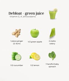 an info sheet with green juice and its ingredients