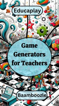 a book cover for game generators for teachers with an image of people in the background