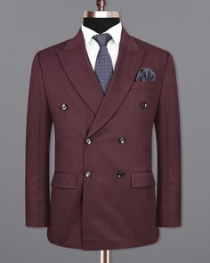 Blazer from French Crown has a discerning eye for detail, and this regular fit Blazer is no exception. Crafted from a supreme quality fabric, it features a peak lapel collar, solid maroon pattern, double breasted closure and front flap pockets. Wear it with a light colour shirt and oxford shoes. In addition to being constructed from Imported Superior Fabrics, French crown Blazers are built with top quality components and thoughtful construction. Terry Rayon Fabric: Terry Rayon is a premium-grade Double Breasted Suit Men Wedding, Men Wedding Suit, Double Breasted Suit Men, Suit Groomsmen, Dinner Suit, 2 Piece Suit, Suit Men, Wedding Suit, Peak Lapel