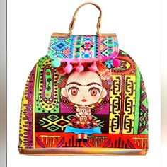 Embroidered Frida Kahlo Mexican Backpack New/ Mochila Mexicana Bordada Y Subliminada Artesanal Color: Geometrico/ Multi-Color Mochila/Bolso Artesanal De Frida Kahlo, Con La Oportunidad De Poder Convertirse En Mochila O Bolso Usando Sus Hagarraderas Ajustables, Con Diseos Artesanales, Muy Bonitos Y Coloridos Al Estilo Mexicano. Lleva Nuestra Cultura Por Todas Partes. Tu Tiendita Mxico Lindo, Siempre Quiere Traerte Nuestra Cultura Y Tradicin. Multi Color, Bag Lady, Backpacks, Yellow, Color, Frida Kahlo