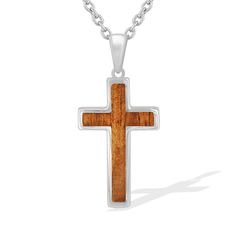 767784 - Sterling Silver - Cross Pendant Inlay Jewelry, Koa Wood, Sterling Silver Cross Pendant, Silver Cross Pendant, Wood Inlay, Sterling Silver Cross, Fine Jewels, Silver Cross, The Cross