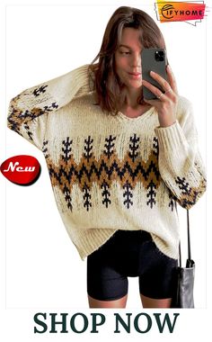 Beige Slouchy Fit Christmas Tree Print V Neck Knit Sweater V Neck Knit Sweater, Christmas Tree Print, Tree Print, Knit Sweater, Knitted Sweaters, On Sale, Shop Now, Christmas Tree, V Neck