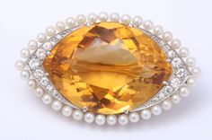 Citrine, Natural Pearl & Diamond Brooch, ca. 1910 Nana Jewelry, Sparkly Accessories, Citrine Jewelry, Precious Gemstones Jewelry, Diamond Brooch, Gemstone Jewellery, Pearl Brooch, Natural Pearl, I Love Jewelry