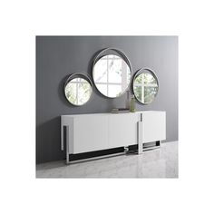 Contains 1 Whiteline Modern Living Blake Buffet 5mm Tempered Crystal Frosted Glass Top Matte white Polished Stainless Steel Base.. SPECIFICATIONS Small Round Mirrors, White Buffet, Large Round Mirror, Tv Stand Cabinet, Modern Buffet, Wide Sideboard, Living Modern, White Mirror, Rectangle Mirror