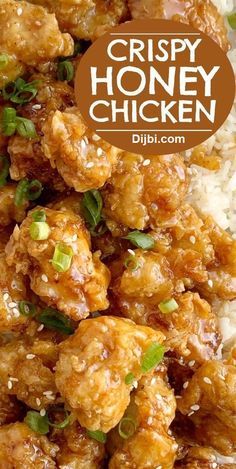 crispy honey chicken with white rice and green onions