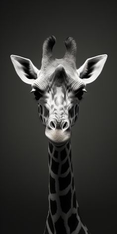 a black and white photo of a giraffe's head