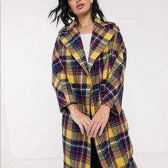 Nwt Helene Berman Oversized Check Coat Us 4 / Uk 8 Plaid Double-breasted Outerwear, Plaid Double-breasted Outerwear With Button Fastening, Oversized Plaid Outerwear, Plaid Double-breasted Outerwear For Work, Oversized Plaid Single Breasted Outerwear, Oversized Wool Coat With Double-breasted Buttons, Oversized Double-breasted Outerwear With Lapel Collar, Oversized Wool Coat For Fall Workwear, Oversized Single-breasted Plaid Outerwear