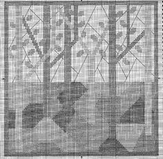 a cross stitch pattern with trees in the background