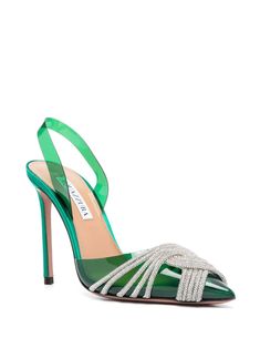 Aquazzura Gatsby 105mm Slingback Pumps - Farfetch Theme Wallpaper, Gatsby Theme, Crystal Embellishment, Slingback Pump, Green Leather, Gatsby, Emerald Green, Calf Skin, Fashion Branding