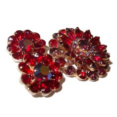 JULIANA Red Rhinestone Brooch Earring Set Lovely dimensional brooch in scarce red stones. Gold-tone, Clip-on, Unmarked Red Stones, Jewellery Sets, Blowout Sale, Red Rhinestone, Nov 1, Rhinestone Jewelry, Rhinestone Brooches, Red Stone, Screw Back Earrings