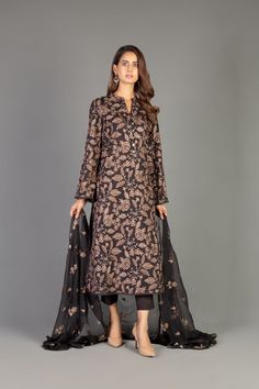 Bareeze Floral Harmony 1 Ch3366 Black Collection 2021 Long Sleeve Kurta With Floral Embroidery For Work, Long Sleeve Floral Embroidery Kurta For Work, Eid Long Sleeve Dresses With Set-in Sleeves, Embroidered Long Sleeve Kurta For Work, Black Long Sleeve Kurta For Spring, Black Floral Embroidered Long Sleeve Set, Festive Long Sleeve Dresses For Workwear, Black Long Sleeve Set With Floral Embroidery, Black Long Sleeve Floral Embroidered Set