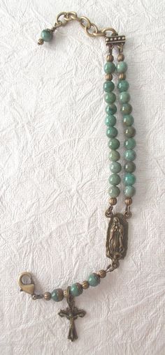 Reserved for Celine Rosary Jewelry, Our Lady Of Guadalupe, Catholic Jewelry, Jade Gemstone, Rosary Bracelet, Lady Of Guadalupe, Bronze Metal, Christian Jewelry, Cross Jewelry