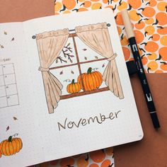 november fall window bullet journal theme #bujo #bujoideas #bulletjournal #bulletjournaling #bulletjournalideas Fall Bujo Cover, November Reading Journal, November Page Bullet Journal, Fall Bullet Journal Theme, November Bullet Journal Cover Easy, Bullet Journal Ideas For November