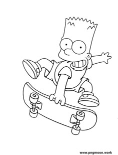 the simpsons skateboarder is jumping in the air coloring pages for kids and adults