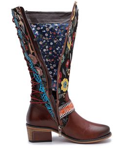 Show off your playful personality with these stylish leather high-boots boasting a vibrant design and colorful strap tied around the calf for a boho-chic finish. 1.1'' heel 15.8" Shaft 15.2" Circumference Zip closure Genuine Leather upper Cotton lining Leather footbed Leather midsole Rubber sole Long Leather Boots, Reindeer Headband, High Leather Boots, Knee High Leather Boots, Long Boots, Dress Jewelry, Brown Floral, Vibrant Design, Boot Shop