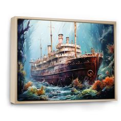 a painting of an old ship in the water