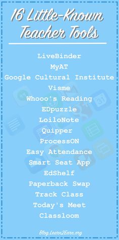 the ten little known teacher tools list is shown in blue with white trimmings