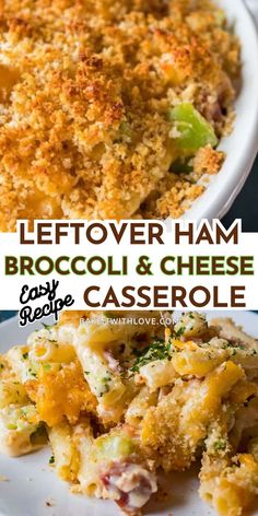 This leftover ham casserole with broccoli and cheese combines all my favorite flavors in a creamy pasta with a crunchy breadcrumb topping. Tender pieces of ham are tossed with broccoli, pasta, and an easy-from-scratch cheese sauce to make this perfect quick dinner. It's even simpler to prepare when you use leftover ham. BakeItWithLove.com #casserole #easydinner #familyrecipes What To Do With Leftover Ham, Ham Leftovers Casserole, How To Use Leftover Ham, Ham Casserole Recipes Easy, What To Make With Leftover Ham, Ham And Pasta Recipes, Cheesy Ham And Rice Casserole, Leftover Ham And Broccoli Recipes, Leftover Ham Pasta Recipes