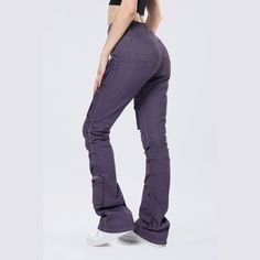 Details Fit: Nova - High Rise, Stacked Fit Color: Purple Material: 97% Cotton / 3% Spandex Style: AP24720EC Casual Fitted Washed Cargo Jeans, Baggy Mid-rise Cotton Parachute Pants, Purple Cotton Cargo Pants, Purple Straight Leg Pants With Cargo Pockets, Casual Purple Parachute Pants With Pockets, Baggy Cotton Cargo Pants In Purple, Casual Purple Cargo Pants With Pockets, Baggy Purple Cotton Cargo Pants, Purple Straight Leg Bottoms With Cargo Pockets