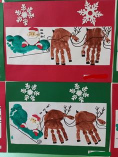 Usando carimbo de mãos e pés para atividade de Natal com trenó e henas. Rudolph Crafts, Hand Print Art, Baby Christmas Crafts, Reindeer Handprint, Christmas Handprint Crafts, Holiday Art Projects, Christmas Art Projects, Baby Art Projects