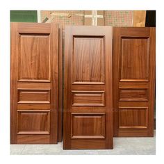 two wooden doors are shown side by side