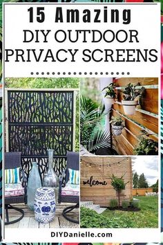 an outdoor privacy screen with text overlay reading 15 amazing diy outdoor privacy screens