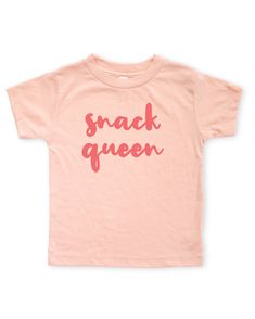 Heather peach short sleeve unisex toddler crew neck tshirt with pink cursive snack queen text design Toddler Girl Shirts Vinyl, Toddler T Shirt Ideas, Kids Vinyl Shirt Ideas, Toddler Shirts Vinyl, Toddler Shirt Ideas, Toddler Tshirt Ideas, Toddler Girl Shirts, Cute Toddler Girl, Mom And Me Shirts