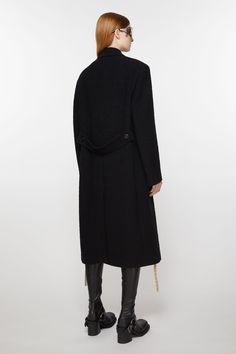 Acne Studios black double-breasted coat is crafted from a wool blend with a chest welt pocket and two front flap pockets. Cut to an exaggerated fit with shoulder pads and a mid-calf length. FN-WN-OUTW000847 Luxury Black Wool Coat With Double-breasted Button, Black Double-breasted Wool Coat With Concealed Placket, Black Long Wool Coat With Double Button Closure, Black Double-breasted Wool Coat, Black Wool Coat With Concealed Fastening, Black Long Wool Coat With Concealed Fastening, Black Wool Long Coat With Concealed Front, Black Wool Coat With Concealed Placket, Modern Black Wool Coat With Double Button Closure