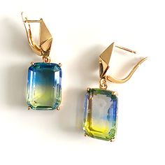 "Chandelier 14K Gold Dangle Earrings with an amazing Transparent multi color  glow that's totally mesmerizing!. These are super easy to wear and  depending on what you're wearing them with will look great day or evening  Length:     1.5\" with a 1\" drop  Materials:  Transparent ombre crystal glass, 14K gold setting, stainless steel  Post:          Stainless steel post, Hypoallergenic  💜FREE STANDARD SHIPPING ON ALL ITEMS IN THE US All items are shipped in a gift box to insure safe arrival!" Multicolor Dangle Earrings For Formal Occasions, Multicolor Teardrop Earrings For Formal Occasions, Earrings Square, Gold Dangle Earrings, Steel Post, Gold Crystal, Square Earrings, Earrings Statement, Gold Earrings Dangle