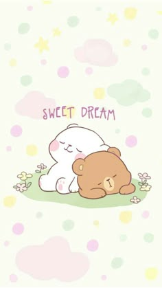 a teddy bear sleeping on the ground next to a sign that says, sweet dream