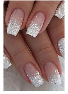 50 Aesthetic, White And Silver Nails, Nails For Bride, Wedding Nails Glitter, Silver Nail, Aesthetic Nails