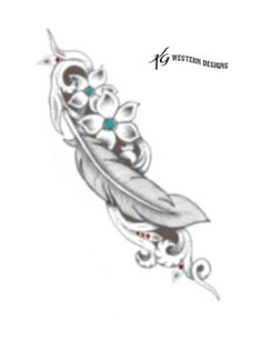 a tattoo design with flowers and feathers on it