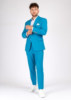 Dress to impress in the Hudson Sapphire Blue Stretch Suit! This suave custom suit is made from a stretch cotton fabric for a look that's both comfortable and vibrant. With its radiant hue, you're sure to turn heads at any event! So suit up - it's time to shine! Fitted Cotton Suit With Notch Lapel, Fitted Cotton Suits With Notch Lapel, Fitted Cotton Sets With Notch Lapel, Blue Cotton Notch Lapel Suit, Tailored Blue Cotton Suit, Blue Cotton Business Suits, Fitted Blue Suits For Spring, Slim Fit Cotton Suit For Spring, Spring Slim Fit Cotton Suits