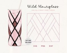 a pink and black glass with a straw in it next to an image of the pattern