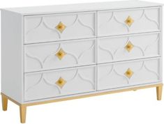 a white and gold dresser with four drawers