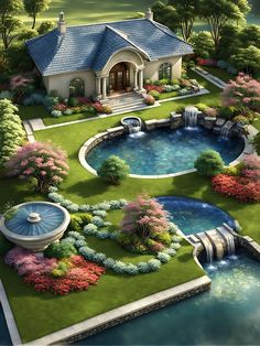 this is an artist's rendering of a house in the middle of a garden