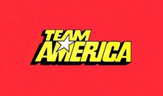 the team america logo is shown on a red background with yellow and black letters that read team america