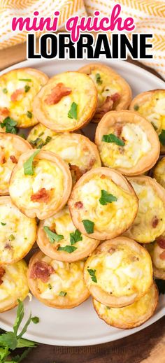 mini quiche lorrane on a plate with parsley