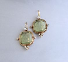 Vintage Green Jewelry With Intricate Design, Antique Handmade Green Jewelry, Green Victorian Earrings For Gift, Green Victorian Earrings Gift, Vintage Green Jeweled Earrings, Intaglio Jewelry, Victorian Style Jewelry, Wedding Earring, Gold Earrings Wedding