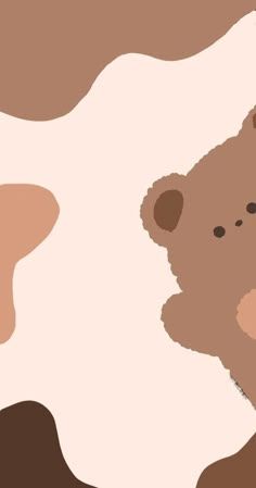 a brown and white teddy bear sitting on top of a cow skin textured background