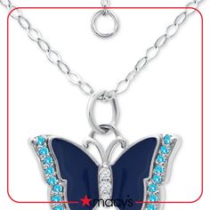 Butterfly Pendant Necklace, Butterfly Pendant, Cubic Zirconia, Fashion Jewelry, Pendant Necklace, Sterling Silver, Pendant, Silver, Blue