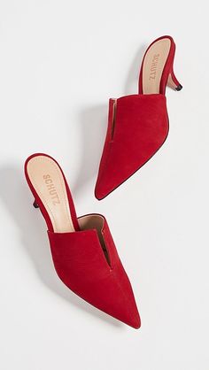 Red High Heels, Heel Mules, Pretty Shoes, Kitten Heel, Red Shoes, Mules Shoes, Beautiful Shoes, Womens Heels, Luxury Shoes