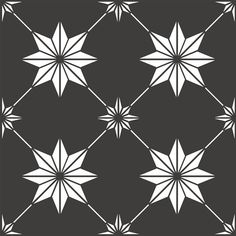 a black and white pattern with stars in the middle, on a dark gray background