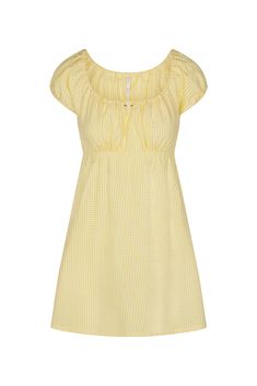 Babydoll Dress in Yellow Gingham Yellow Gingham Dress, Long Sleeve Halter Top, Rat Boi, Summer Mini Dress, Gathered Bodice, Yellow Gingham, Gathered Neckline, Ethical Shopping, Cotton Bodysuit