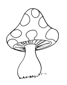 a black and white drawing of a mushroom with polka dots on it's cap