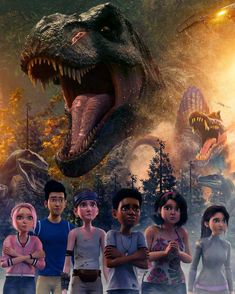 the movie poster for dinosaur world with children standing in front of an adult t - shirt