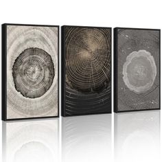 three canvases with different types of wood in the same color and pattern on them