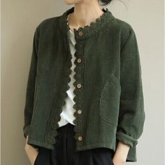 Cottagecore Clothes, Ladies Short Jackets, 일본 패션, Vintage Corduroy, Lace Jacket, Graduation Outfit, Solid Clothes, Corduroy Jacket, Short Jacket